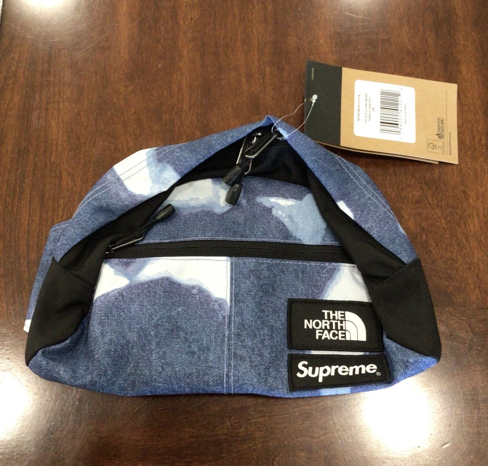 Sac taille indigo Supreme X The North Face TNF denim blanchi ROO II F/W 21