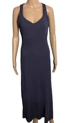 vtg SISLEY Italy Purple Stretch Jersey Tank Dress Sz S Sleeveless Maxi Length