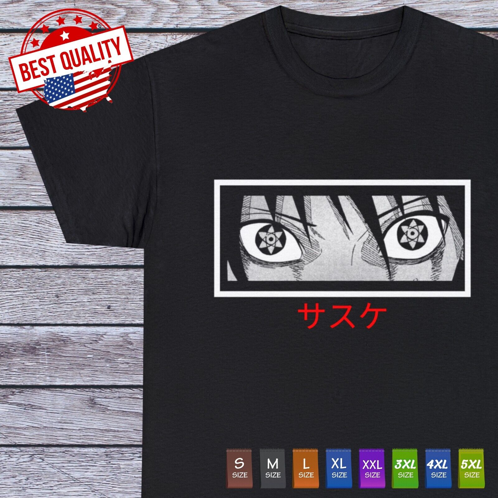 Naruto Classic Sasuke Sharingan Symbol Boy's Red T-shirt-XS