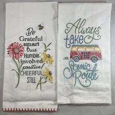 Kay Dee Designs Embroidered Tea Towel Bundle Bee Wildflowers VW Bus Scenic Route