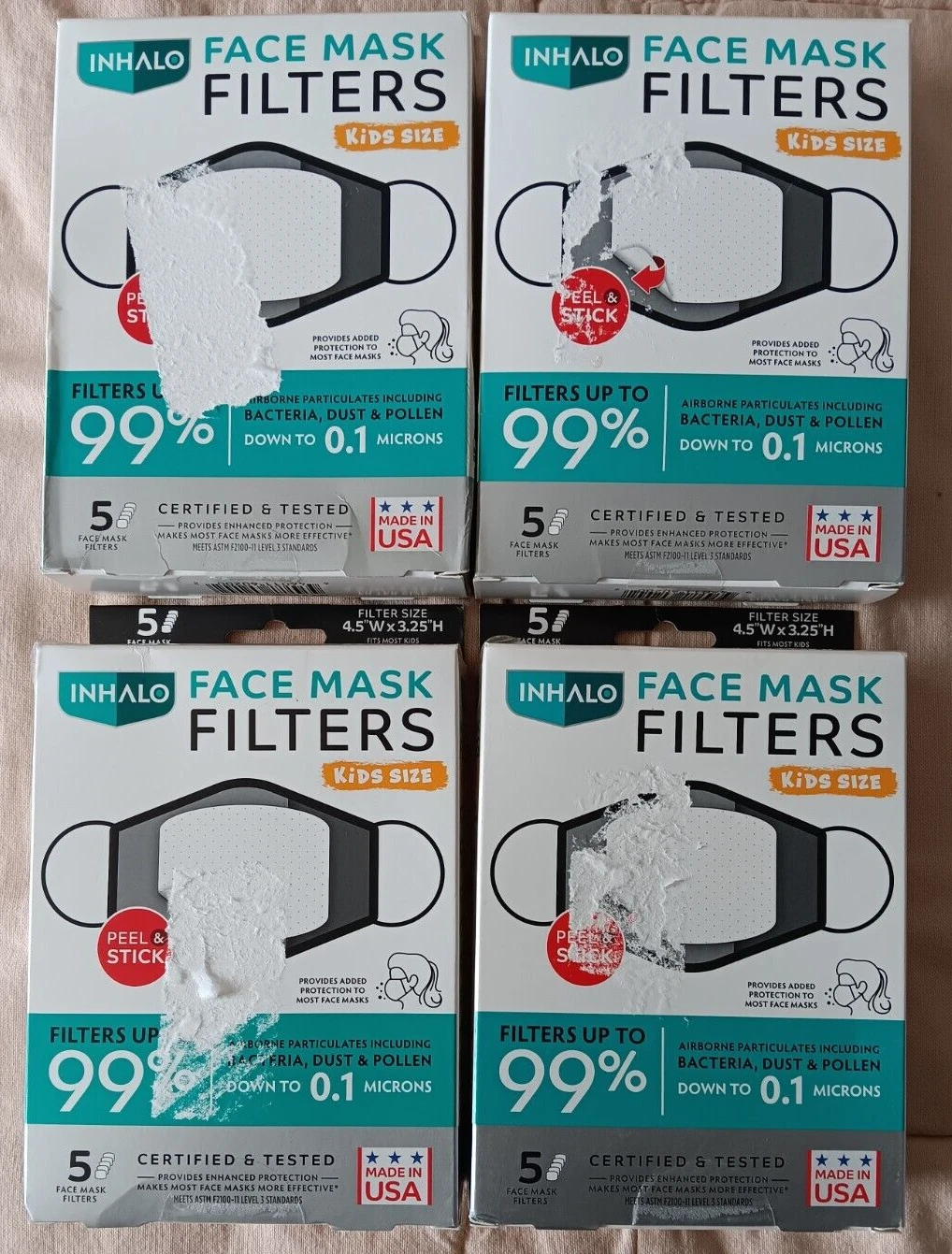 Kids Size Face Mask Filters Lot Peel & Stick Bacteria Dust Pollen Protection Set