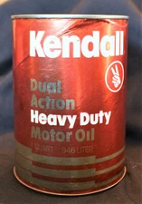 Vintage Kendall Dual Action Heavy Duty Motor Oil Composite One Qt Oil Can - Full