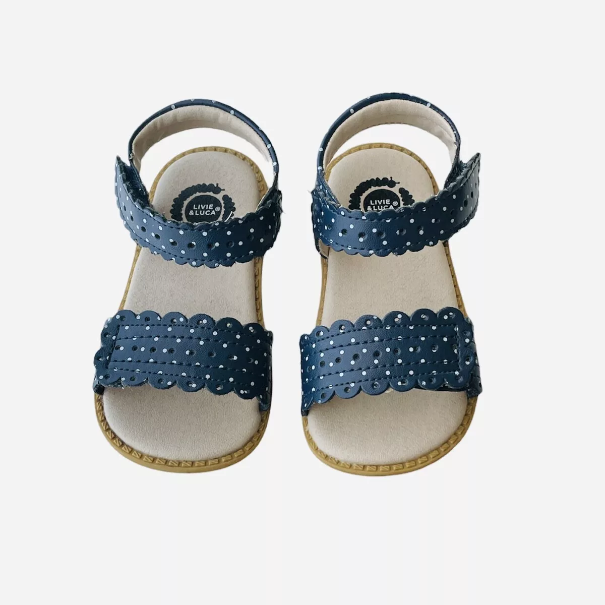 Livie and Luca Classic Shoes Sandals Posey Navy Polka Dot Size 8