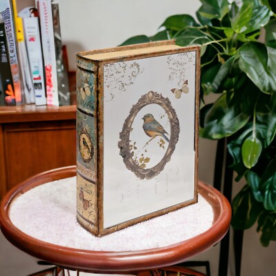 Falsche Bücherbox Vintage Rotkehlchen verspiegelte Front Aufbewahrung Buch Schmuck Aufbewahrung Arbeitszimmer