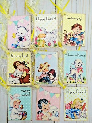 9 Retro Style Easter~Handmade~Gift Tags~Scrapbooks~Junk Journals~Parties~Crafts