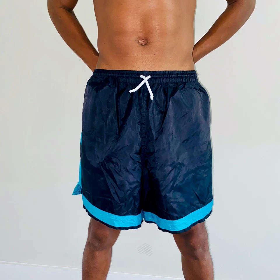 Pantalones Cortos de Fútbol High Five Años 90 Raros Satén Sedoso Nylon Negro Verde Azulado Foto 2 de 4