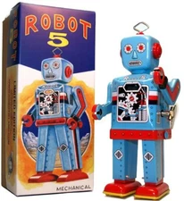 Robot 5 Blue Wind up a/k/a Senkei Robot Tin Toy
