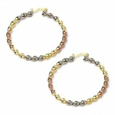 Women's tri-Color Designer Twist Round Hoop Click-Top Earrings 50mm