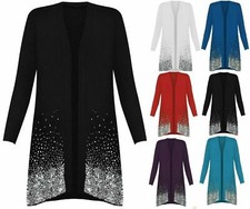 Ladies Plus Size Long Sleeve Glitter Sequin Sparkle Open Front Cardigan Top UK