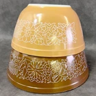 Set Of 2 Pyrex Brown Woodland Bowls #402 & 403 Multicolor Made In The USA VTG