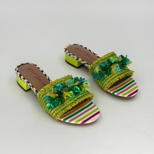 Betsey Johnson Peyten Butterfly Slide Sandals Green Multi Beaded Women  s 7M NIB