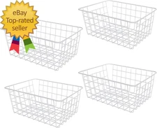 4 Pack Deep Freezer Organizer Bins Stackable Wire Basket for Organizing Metal
