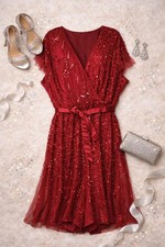 Joanna Hope Red Sequin Midi Dress Evening Wedding Occasion UK 22