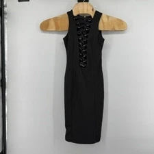 NUDE Black Lace Up Front Sleeveless Bodycon Mini Dress Size S