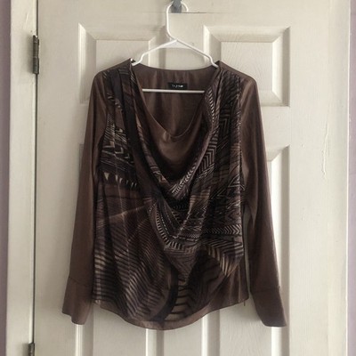 Byblos Brown Geometric Drape Neck Blouse Top Abstract Animal Print 42It 6