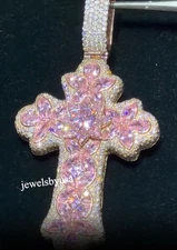 Men's Classic Wear Cross Lab Created Diamond Pendant 1.5 Inches In 925 Silver