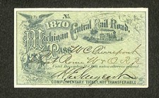 Michigan Central Rail Road - Railroad Annual Pass - 1870