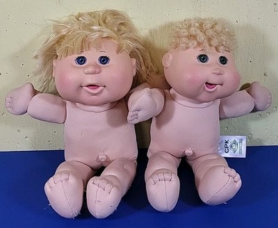 Two 2017 & 2015 CABBAGE PATCH KIDS Blonde Curly Straight Hair Blue Green Eyes
