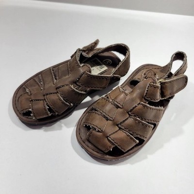 Brown Fisherman Sandals Kids Size 5 Hook & Loop Walking Summer Slip Resistant