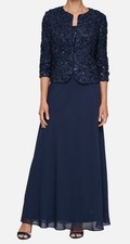 Alex Evenings Women's Blue Soutache-Bodice Gown  Jacket Petite Size 6P