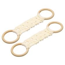 2Pcs Kitchen Dish Towel Holder, 11"x3" Crochet Towel Ring with Loop, Beige