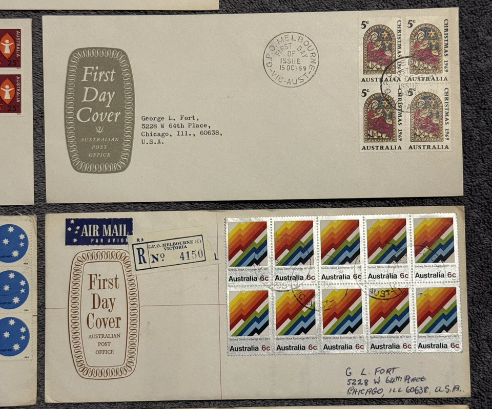 9x Cubiertas de primer día Australia GPO 1969-71 bloques, registradas y correo aéreo Foto 3 de 4