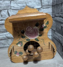 RARE 5 STRINGS Vintage Hand Painted Wood Door Harp Chimes Rustic Primitive Decor