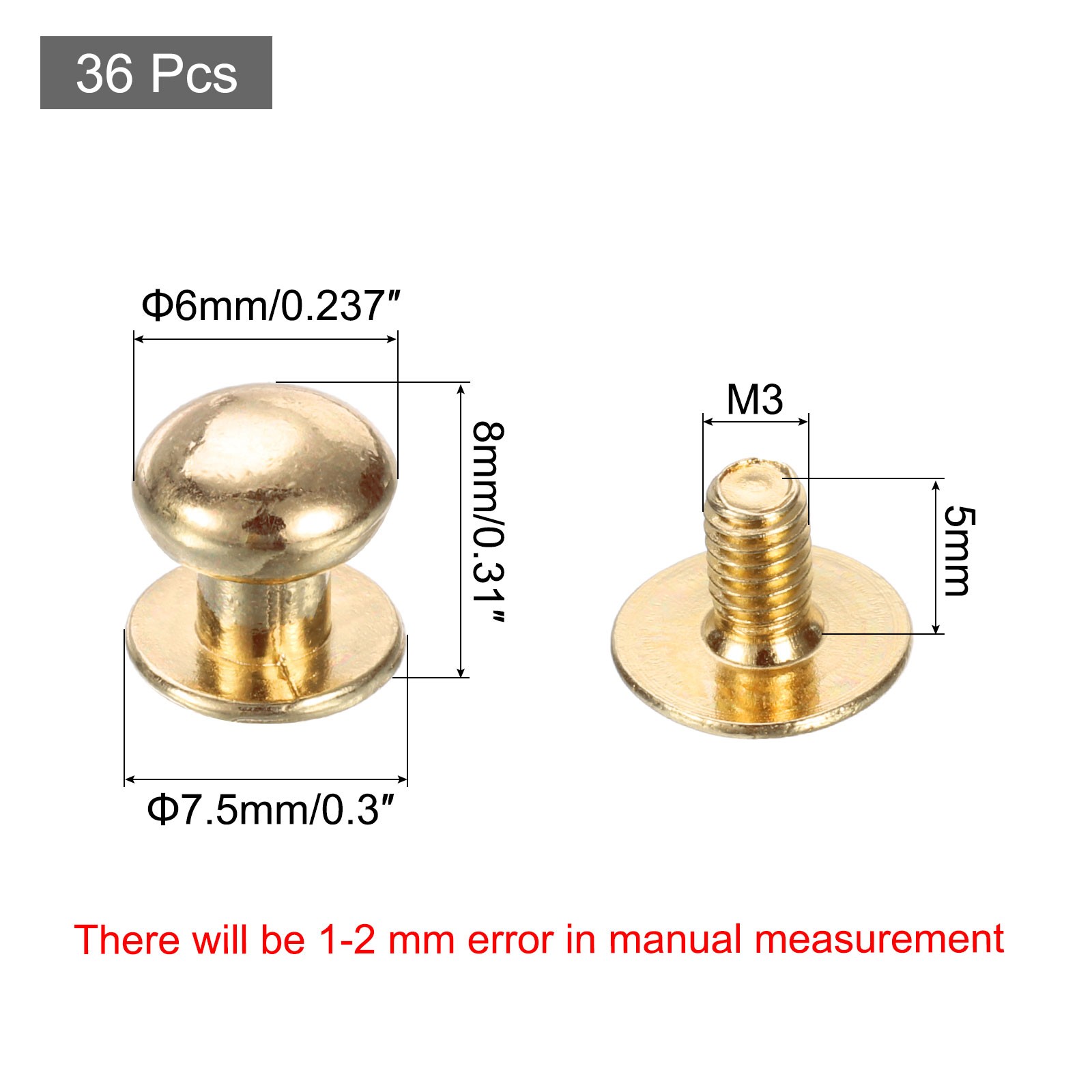 36 Pcs M3*5 Mini Round Knobs, 6mm Small Drawer Pulls, Gold