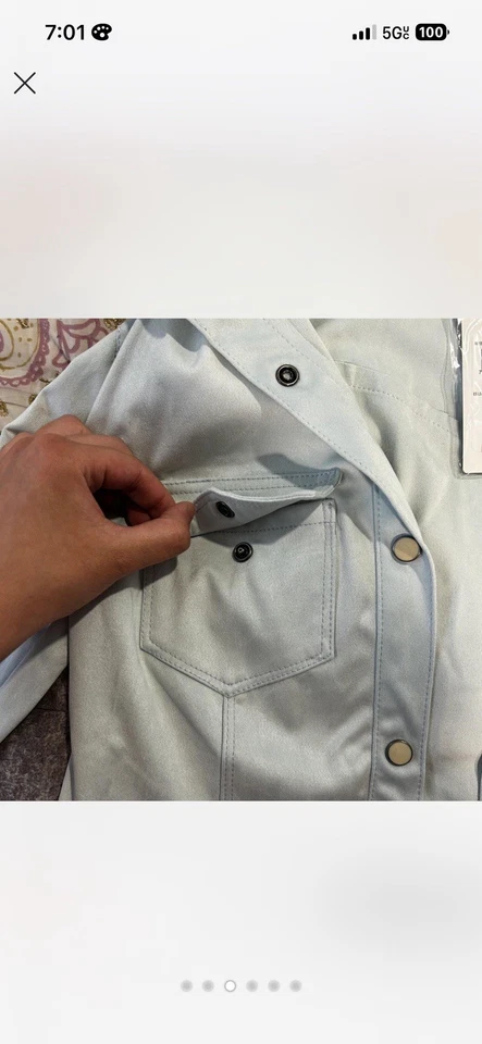 Guess Light verde azulado terciopelo abotonado manga larga camisa mujer talla S nueva wtag Foto 3 de 4