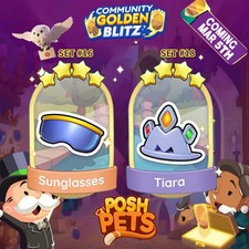 Monopoli Go! Golden Blitz 4⭐ Gafas de sol y tiara ✨ Pegatina dorada🔝