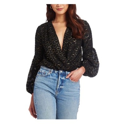 Amanda Uprichard Yuri Black Gold Diamond Pattern Long Sleeve Top Size XS