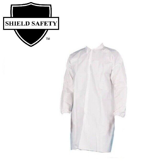 White Polypropylene 30G Lab Coats, 4 Snaps, Elastic Wrists, 3X-Large 25 Pieces