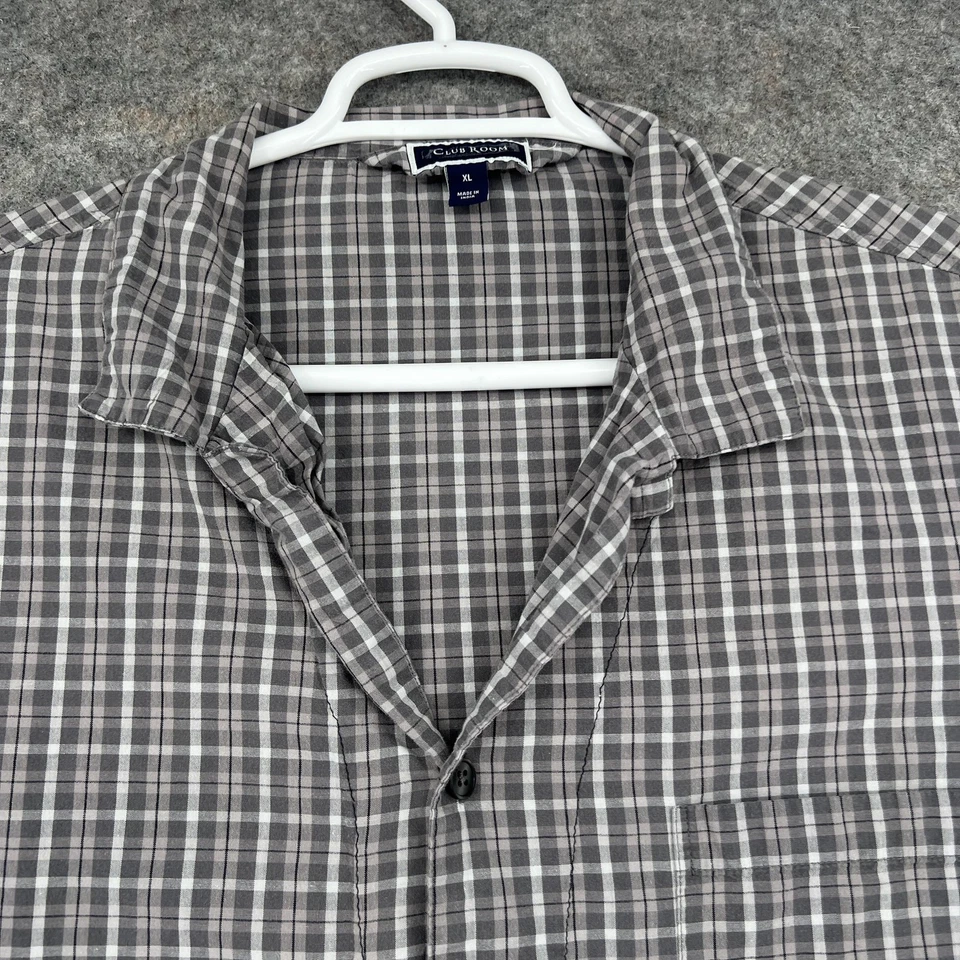 Club Room Shirt Mens Extra Large Gray Plaid Cotton Button Front Camp Collar - Image 2 of 4
