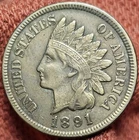 1891 Indian Head Cent 1C Copper Coin XF/AU Details