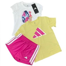 Adidas Girl  s T-Shirt Shorts Set Yellow Pink Size 5 NWT