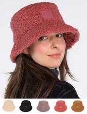 C.C Women's Boutique Super Soft Warm Sherpa Bucket Hat Cap with Rubber Patch
