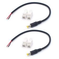 2-Pack 0.3M/1FT 22AWG DC Power 5.5mm x 2.5mm Barrel Male Plug Pigtail Bare Wire