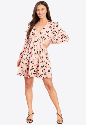 knee length dresses for ladies Zahari Blue Smock Bottom Balloon Sleeve Mini Dress