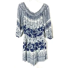 Anthropologie Clemente White Blue Floral Off The Shoulder Romper S
