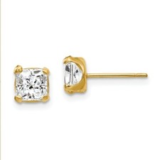Madi K Kid's Earrings 14k Yellow Gold White CZ Square Post Stud, 5 mm