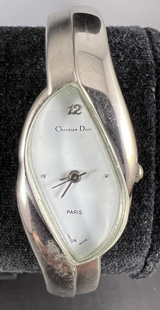 Vintage Christian Dior Paris Swiss 13689 90s Women s Watch Two Tone Silver Metal