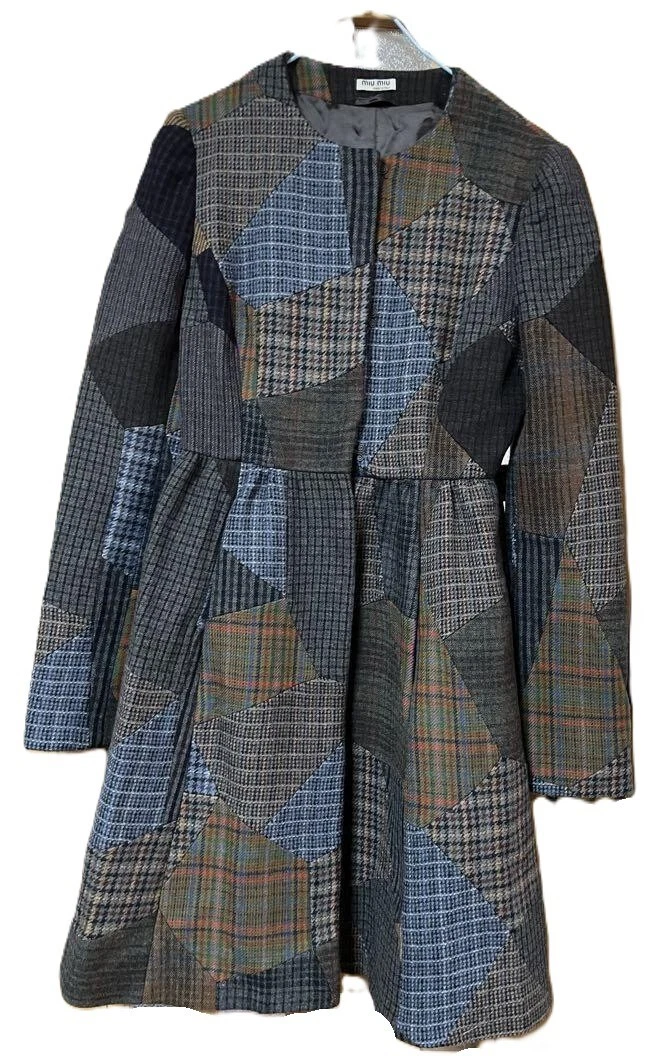 Autentico cappotto patchwork MIUMIU Miu Miu misto cashmere senza colletto taglia M 38