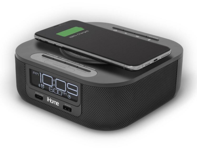 Ihome Hw5B Bluetooth Clock With Qi Charging, Dual Usb And Single Day Alarm