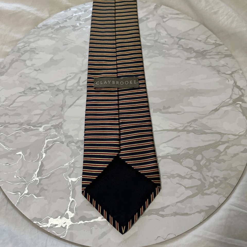 Corbata para hombre CLAYBROOKE 100 % seda a rayas azul rojo amarillo negocios iglesia Foto 3 de 4