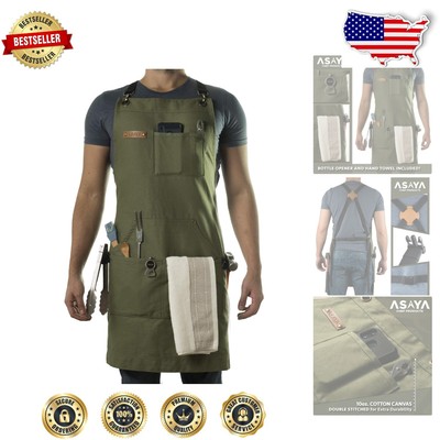 Versatile BBQ and Chef Apron with Pockets - 10oz Cotton Canvas & Bottle Opener