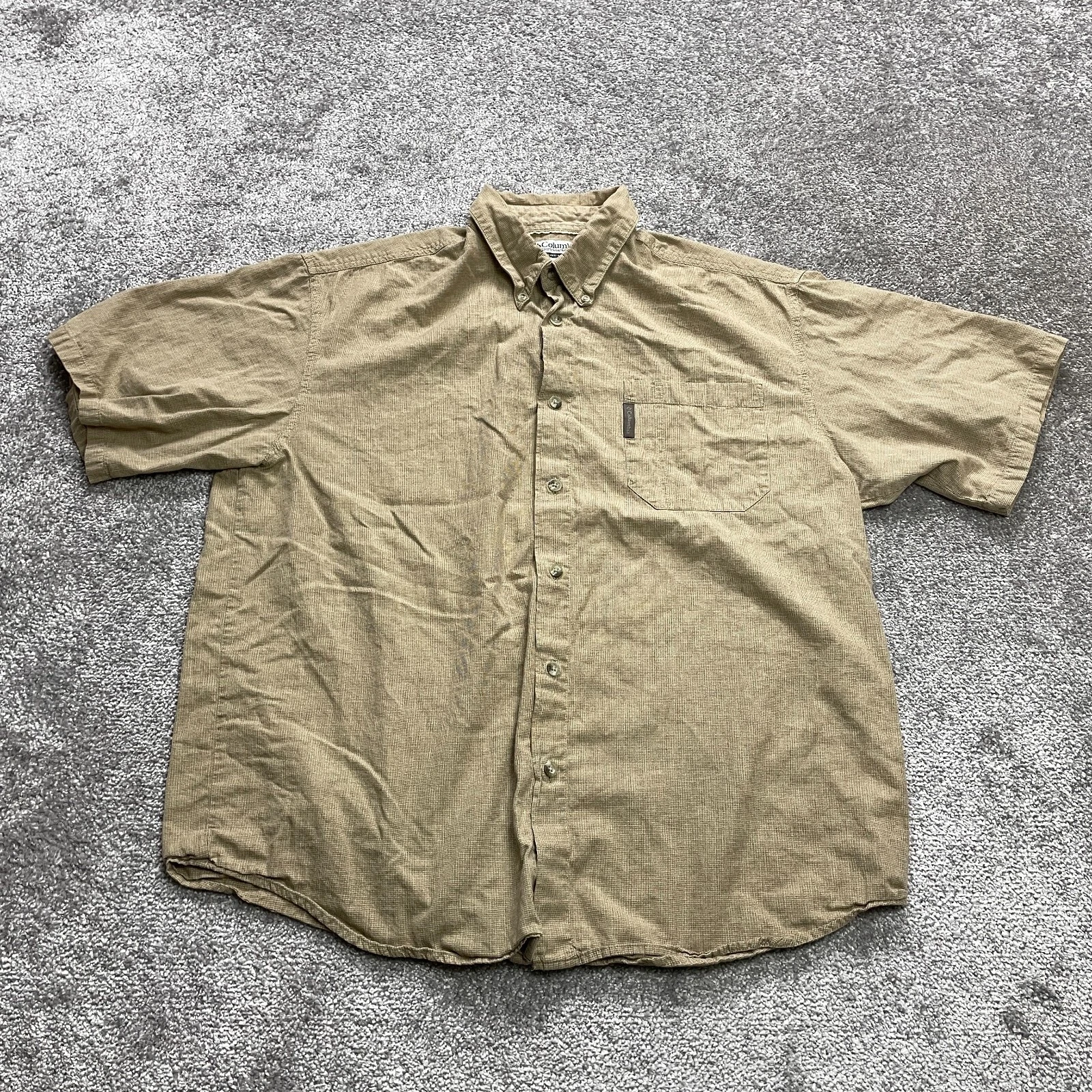 Columbia Button Up Shirt Mens XL Brown Short Sleeve Fishing Outdoor Cotton Tee