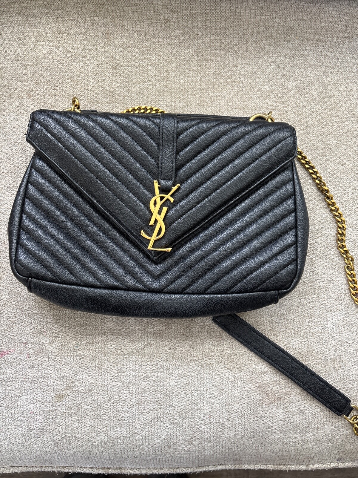 Saint Laurent Envelope Chevron Crossbody Bag in Black Leather