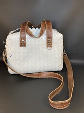 Nahui Ollin White Candy Wrapper Tote Bag Purse Double Handle & Strap, Leather