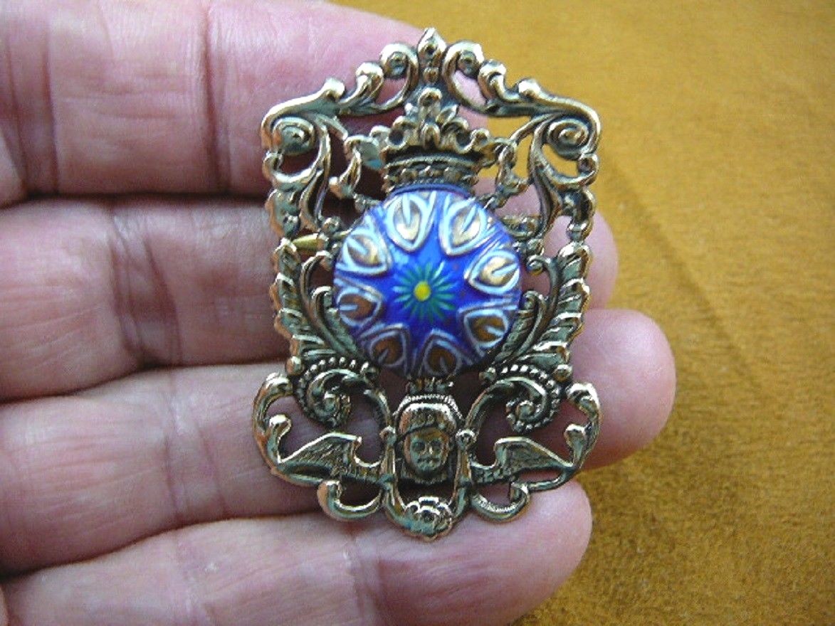 Z18-26) blue white gold textured flower Czech glass button angel
