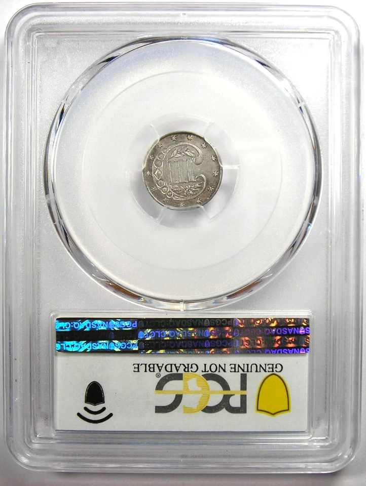 1867 Three Cent Silver Coin 3CS - Certified PCGS UNC Details (MS) - Rare Date! - Image 3 of 4